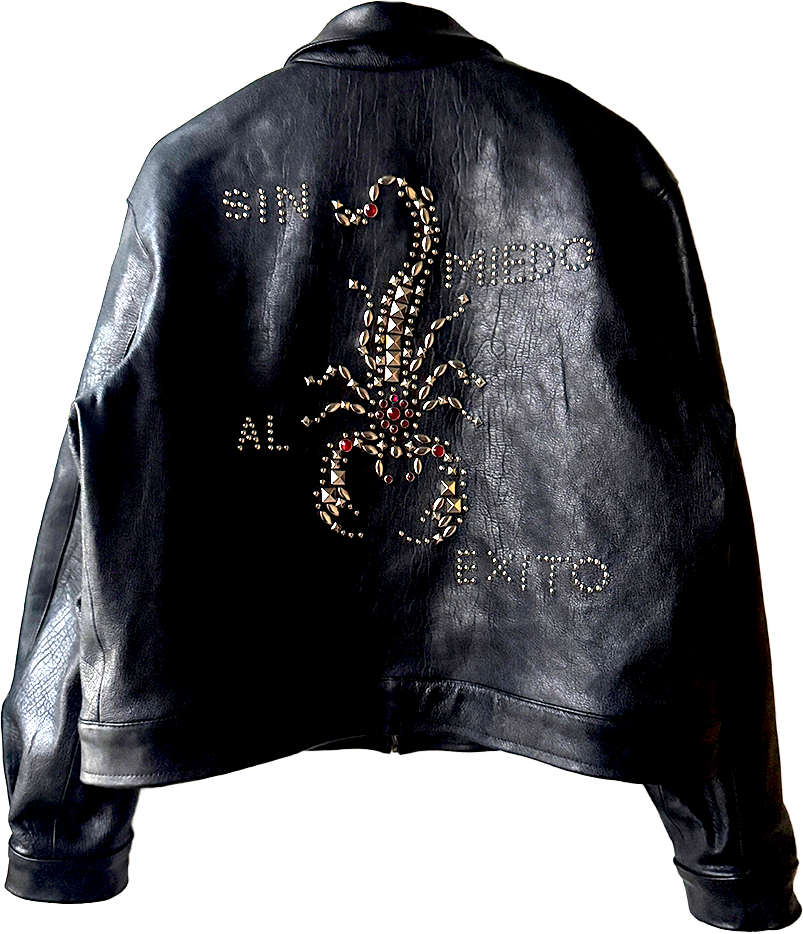 ‘sin miedo al exito’- size: large leather jacket